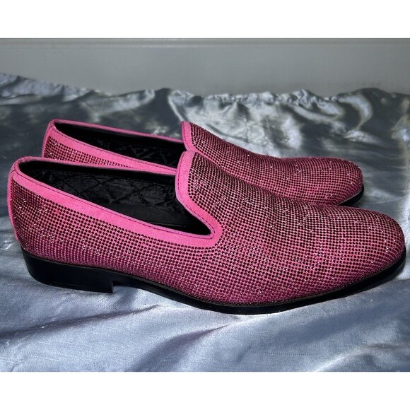 Amali Men’s Dazzle Fuchsia Sparkly Loafers Dress Shoes Pink Rhinestone Size 10 - Picture 5 of 10